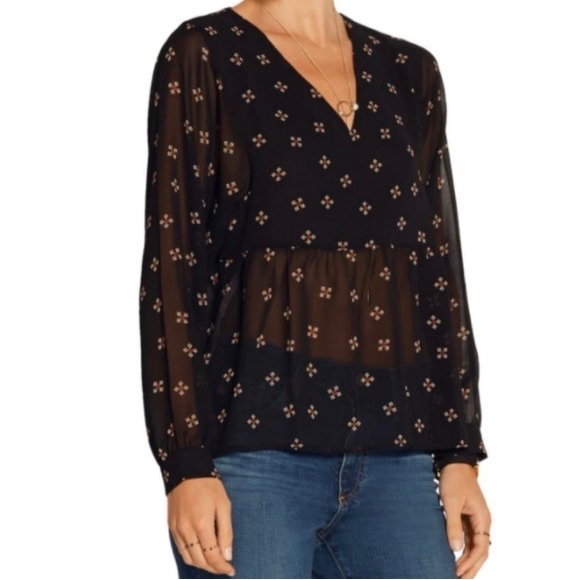 MAJE Leona Blouse Black Print size 2 semi sheer v-neckline top MEDIUM - Picture 8 of 10